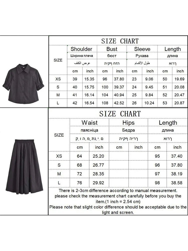 Women VintageTwo Piece Skirt Set 2025 New Summer Short Sleeve Shirts Long Skirt Set Casual Matching Suit Outfits