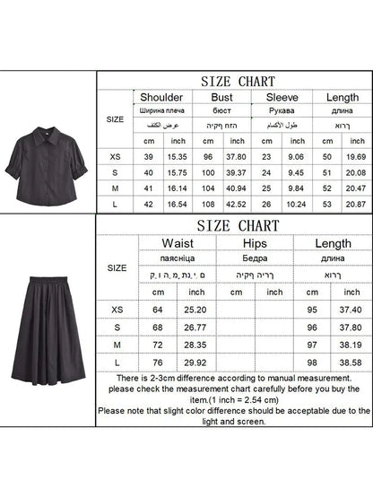 Women VintageTwo Piece Skirt Set 2025 New Summer Short Sleeve Shirts Long Skirt Set Casual Matching Suit Outfits